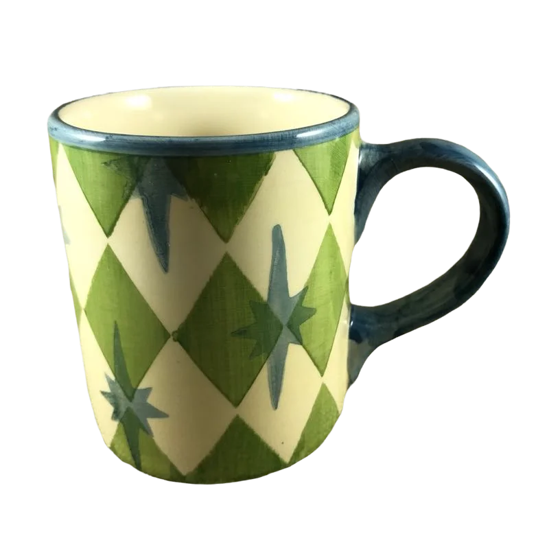 Allegra Diamond Pattern Blue Handle And Blue Trim Mug Pottery Barn