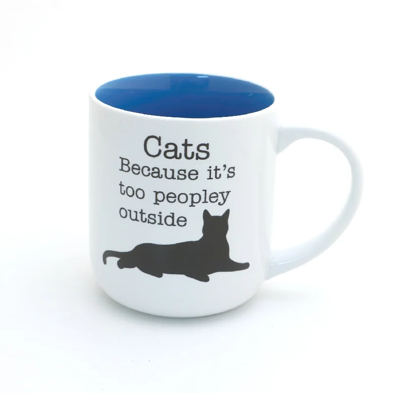 Cat mug, gift for introverted cat lover, Too Peopley outside