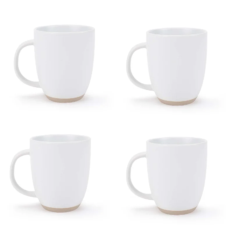 Elanze Designs Raw Clay Bottom White 13 ounce Ceramic Coffee Mugs Set of 4