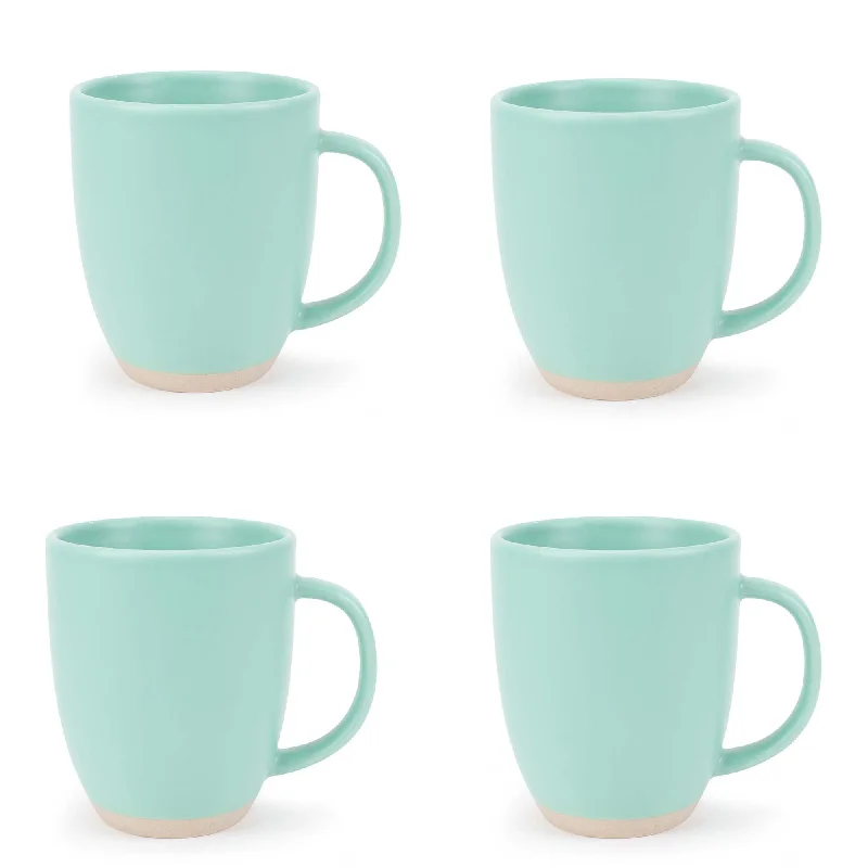 Elanze Designs Raw Clay Bottom Mint Green 13 ounce Ceramic Coffee Mugs Set of 4