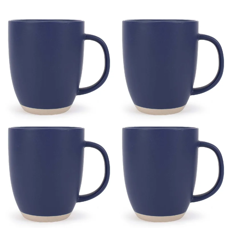 Elanze Designs Raw Clay Bottom Navy Blue 13 ounce Ceramic Coffee Mugs Set of 4