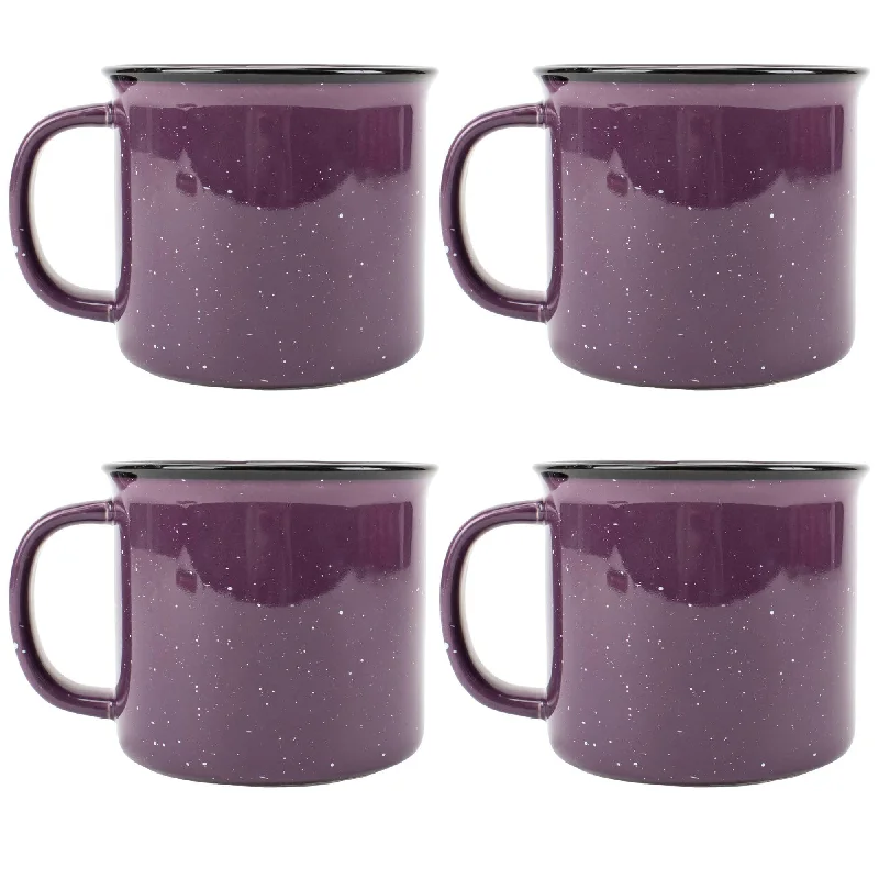 Elanze Designs Speckled Camper Purple 13 ounce Ceramic Coffee Mugs Set of 4