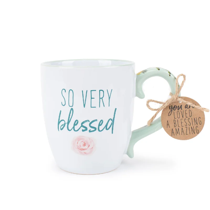 Elanze Designs So Very Blessed Floral Blue 13 ounce Ceramic Coffee Mug