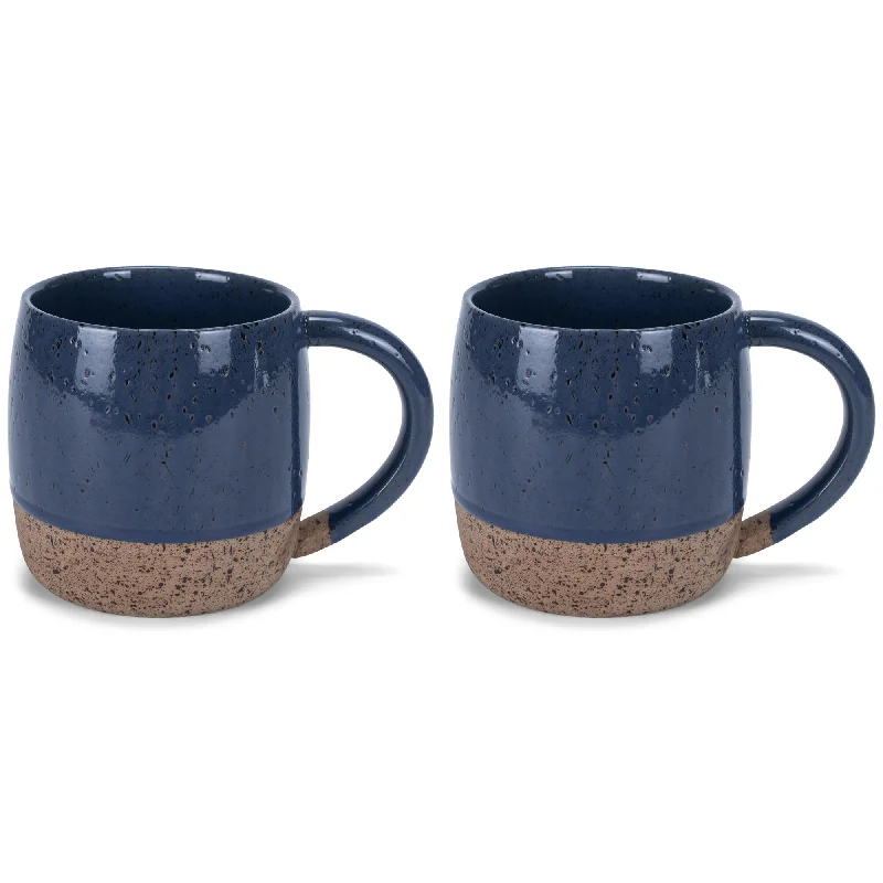 Elanze Designs Speckled Raw Bottom 17 ounce Ceramic Mugs Pack of 2, Navy Blue