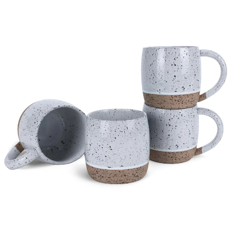 Elanze Designs Speckled Raw Bottom 17 ounce Ceramic Mugs Pack of 4, White