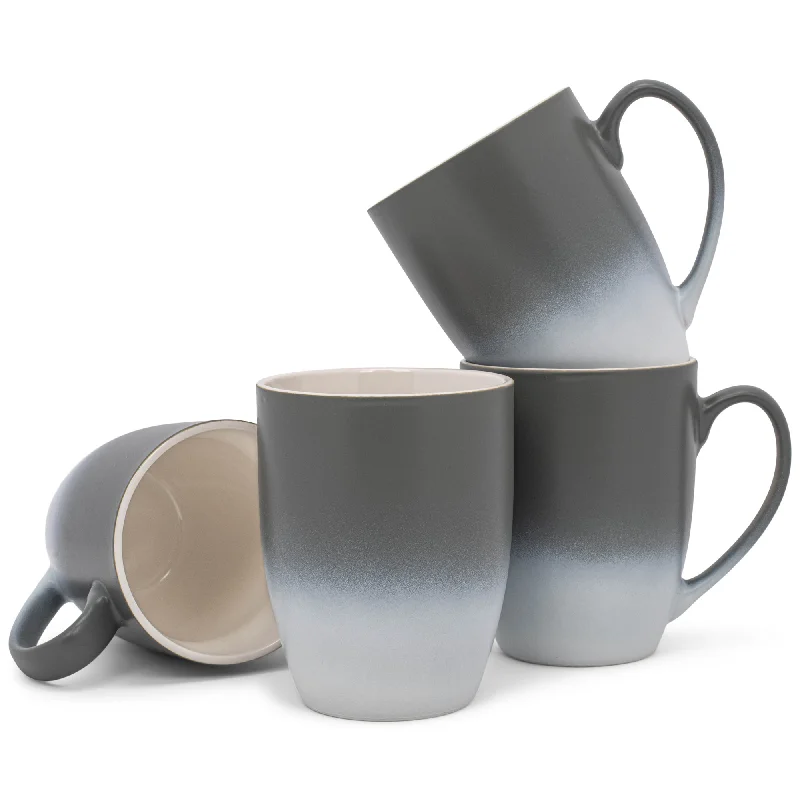 Grey White Two Toned Ombre Matte 10 ounce Ceramic Stoneware Coffee Cup Mugs Set of 4