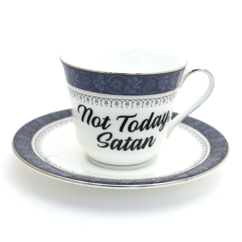 Not Today Satan, Royal Doulton blue,  vintage teacup and saucer, upcycled, vulgar teacup