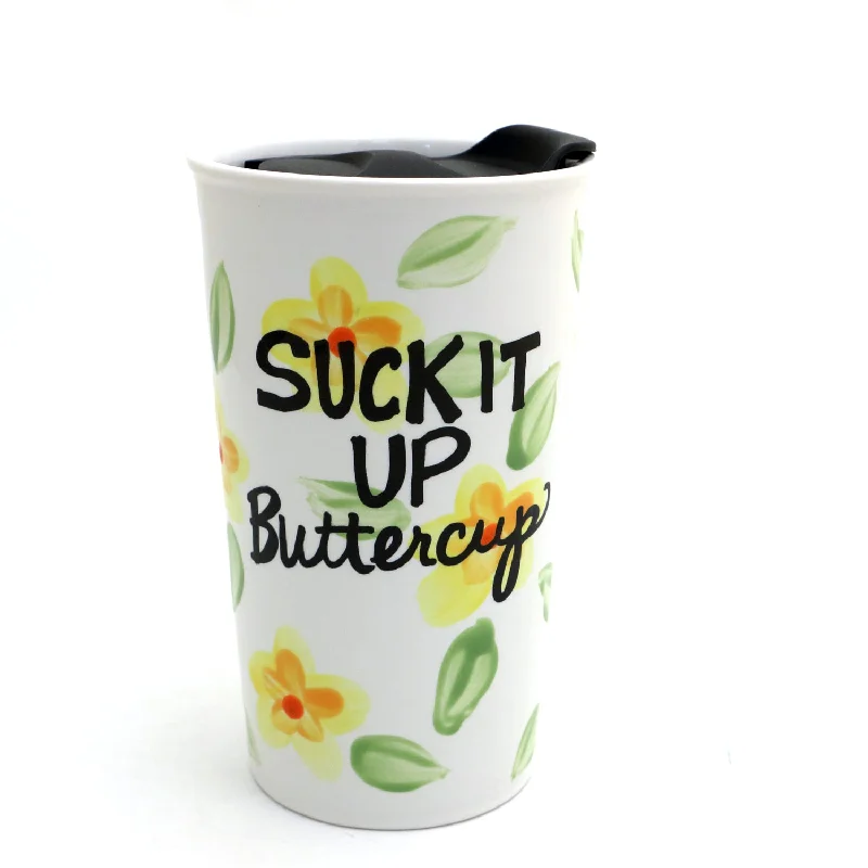 OOPS SALE Suck it Up Buttercup travel mug, eco friendly ceramic travel mug