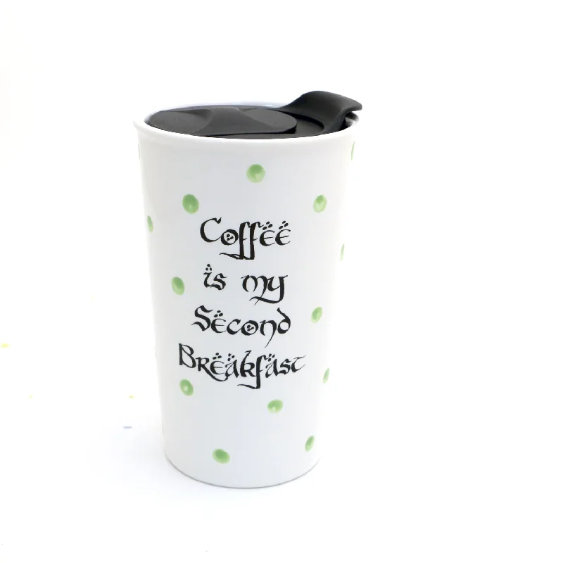 The Hobbit travel mug, Coffee is My Second Breakfast, LOTR, gift for reader