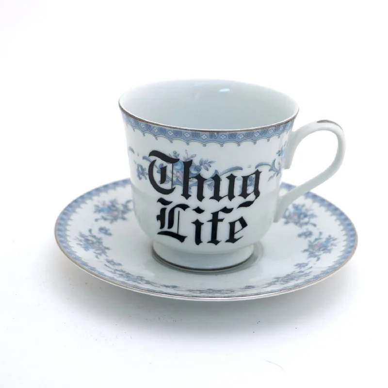 Thug Life teacup and saucer, Upcycled, vintage