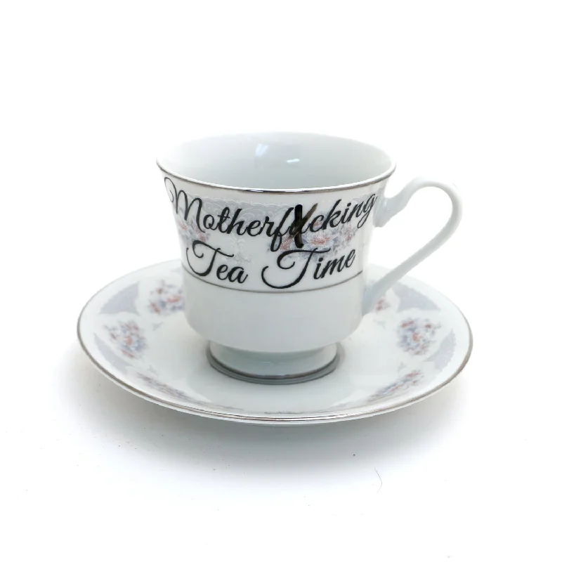 Vintage tea cup and saucer set, MF Teatime, Fine China, vulgar, sassy, mature language