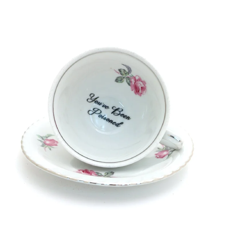 Vintage tea cup and saucer set, You've Been Poisoned, Pink Roses