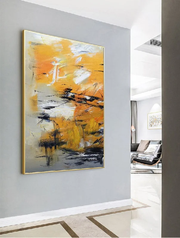 Big Artwork Yellow Abstract Painting, Minimalist Abstract Art Gp034