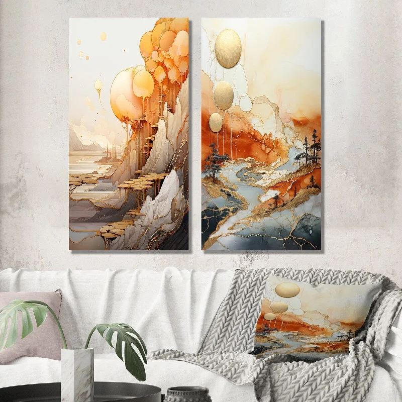 Designart "Abstract Full Moon Moutain Landscape I" Abstract Landscape Wall Art Set of 2 - Modern Printed Wall Décor