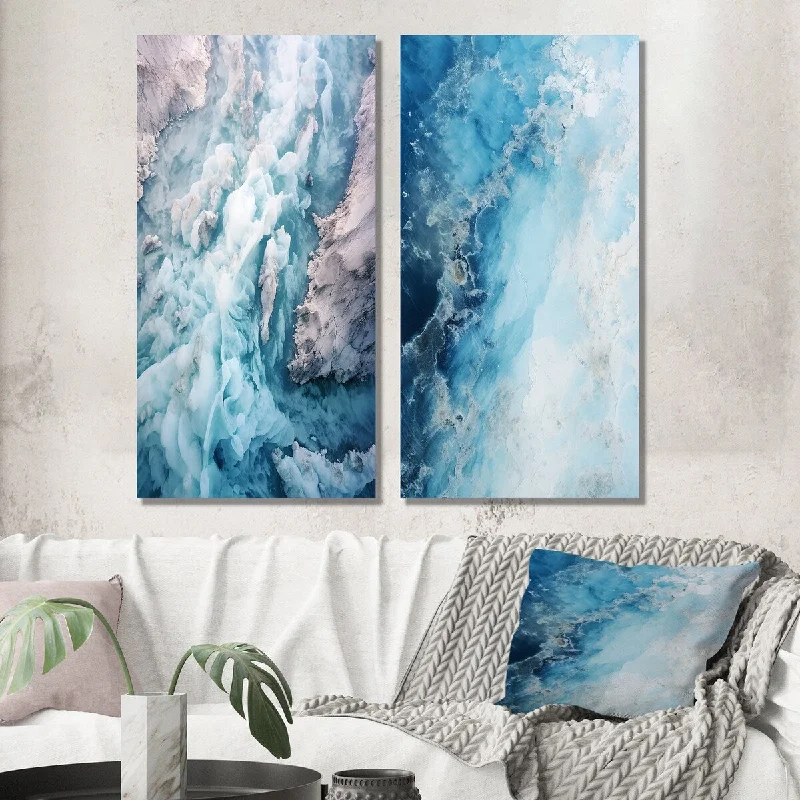 Designart "Aerial View Of Artic Glacier Landscape IV" Glacier Wall Art Set of 2 - Country Living Room Decor