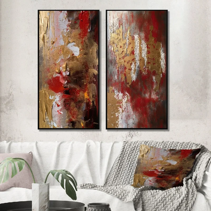 Designart "Ancient Italian Revelations In Gold And Red VI" Abstract Painting Gallery Wall Set Of 2 For Home Decor