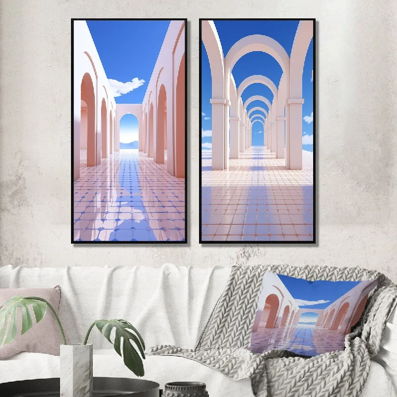 Designart "Architecture Of Infinity Futuristic Geometry VI" Modern Geometric Canvas Set Of 2 For Living Room Decor