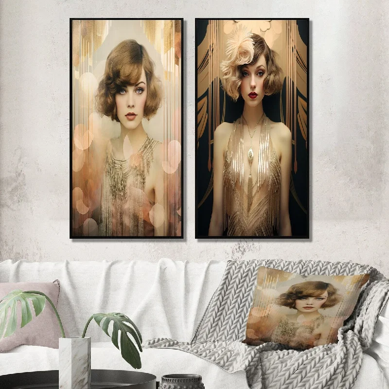 Designart "Art Nouveau Elegant Glamorous Portrait I" Fashion Woman Wall Art Décor - Glam Wall Art Set Of 2