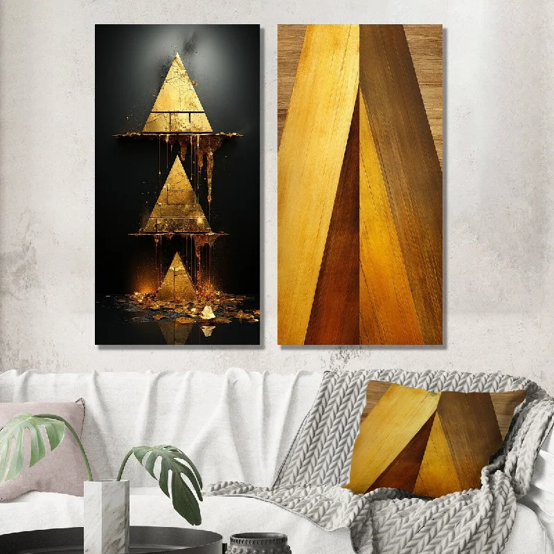 Designart "Ascending Abundance Retro Gold I" Abstract Painting Wall Art Set of 2 - Modern Wall Art For Bedroom