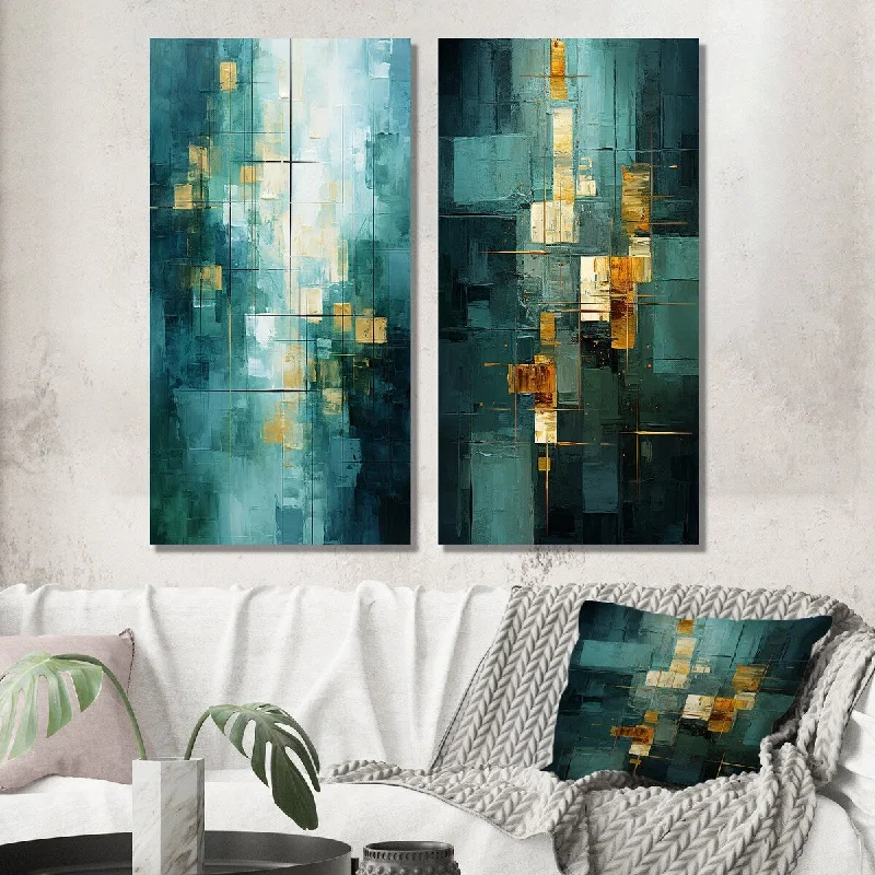 Designart "California Sunshine Retro Abstract Turquoise" Abstract Wall Art Set of 2 - Modern Wall Art For Home Decor