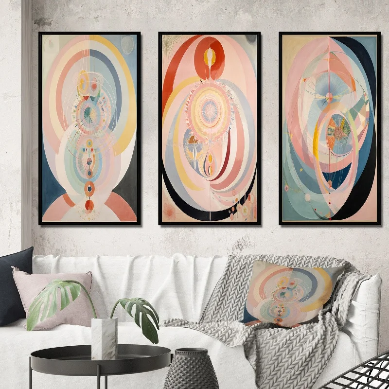 Designart "Cosmic Rebirth Vintage Spiritual Illustration II" Abstract Painting Frame Gallery Set Of 3 For Office Decor