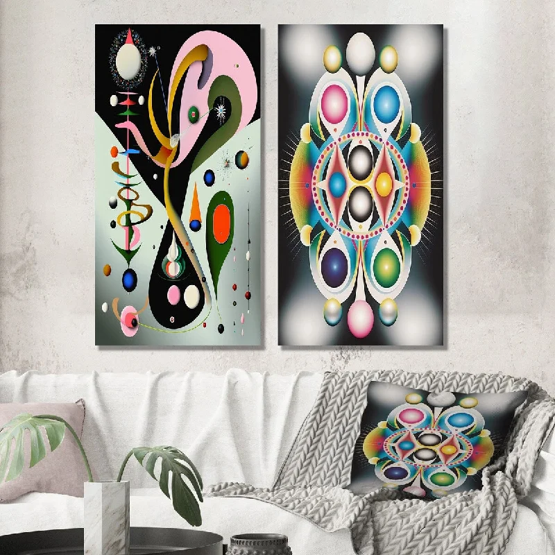 Designart "Divine Secrets Retro Abstract Illustration III" Geometric Wall Set of 2 Modern Wall Art For Living Room Decor