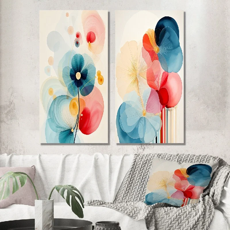 Designart "Energy Of Blossoming Life Retro Minimal Flower IV" Abstract Wall Art Set of 2 - Modern For Living Room Decor