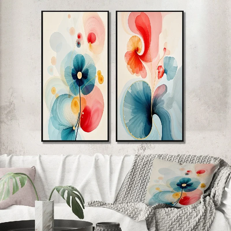 Designart "Energy Of Blossoming Life Retro Minimal Flower VI" Abstract Painting Wall Art Décor Modern Wall Art Set Of 2