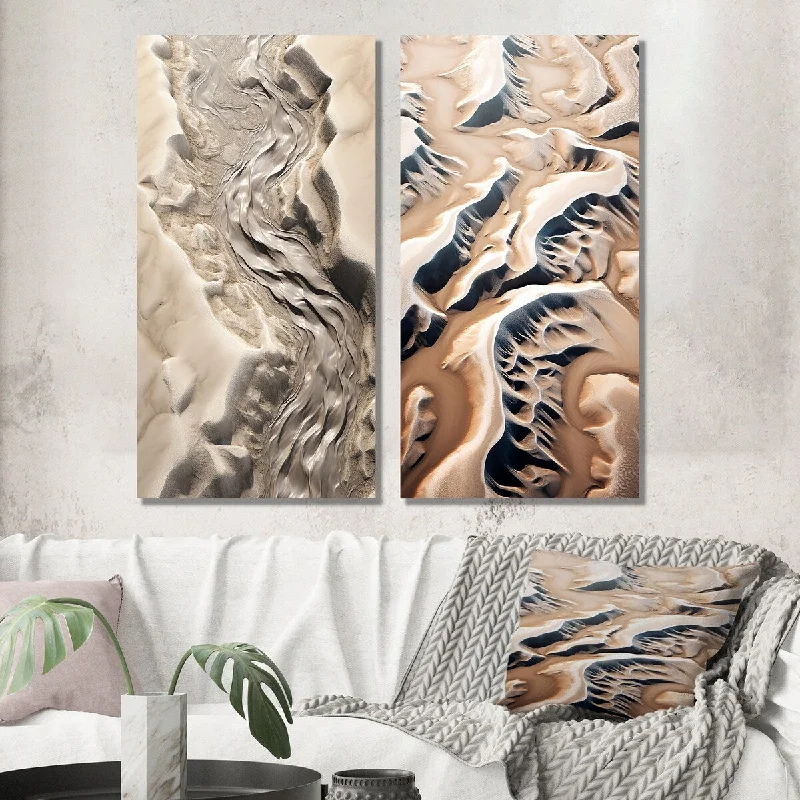 Designart "Eternal Dunes Desert Rivers III" Desert Wall Art Set of 2 - Global Gallery Wall Set For Living Room Decor