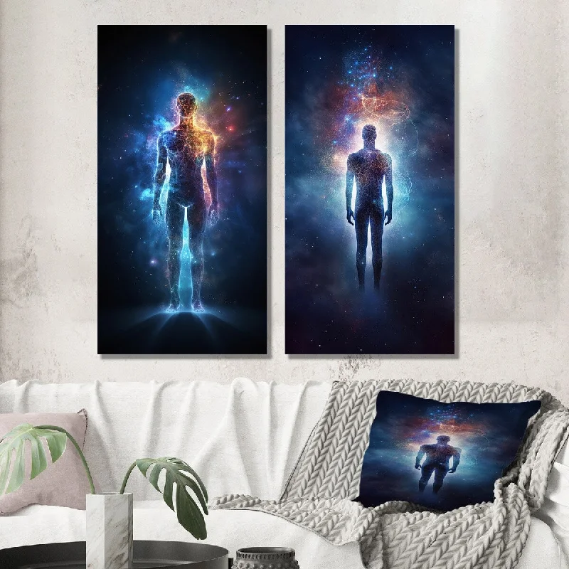 Designart "Etheral Body Glowing Light Awakening IV" Robot Wall Art Set of 2 - Modern For Office Decor