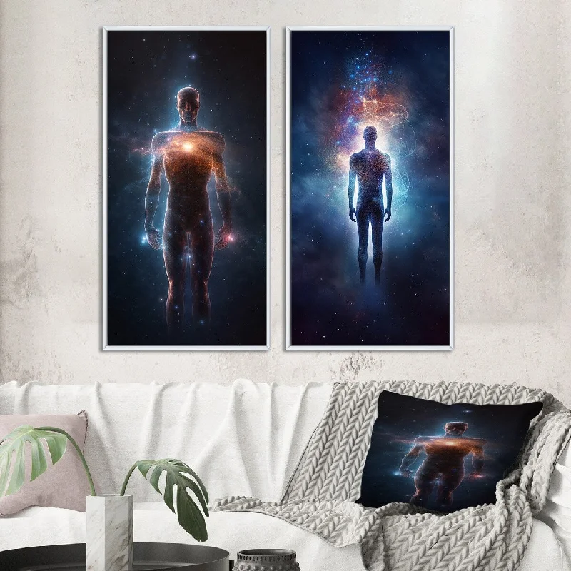 Designart "Etheral Body Glowing Light Awakening VI" Robot Wall Art Décor - Modern Wall Art Set Of 2