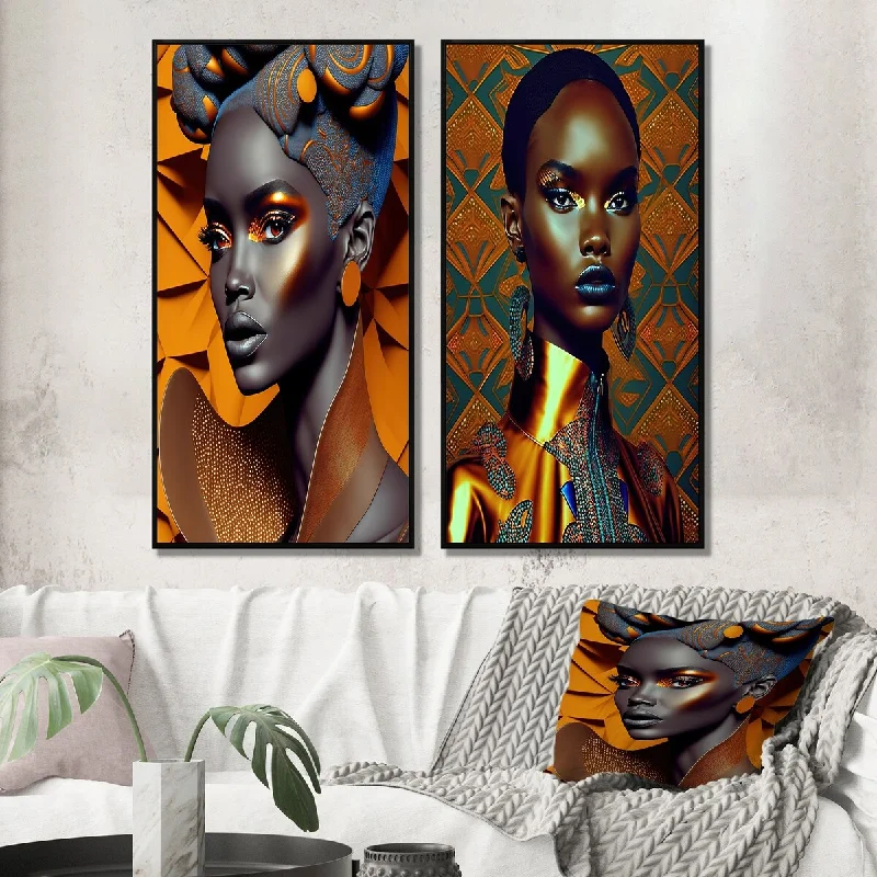 Designart "Exquiste African Woman Design I" African American Wall Art Décor - Glam Gallery Set For Office Decor