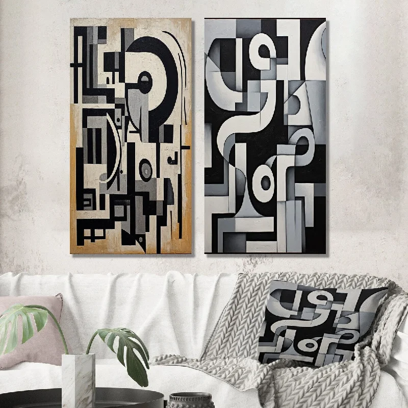 Designart "Garden Of Urban Groove Abstract Geometrics XII" Modern Wall Art Set of 2 - Modern Wall Art For Home Decor