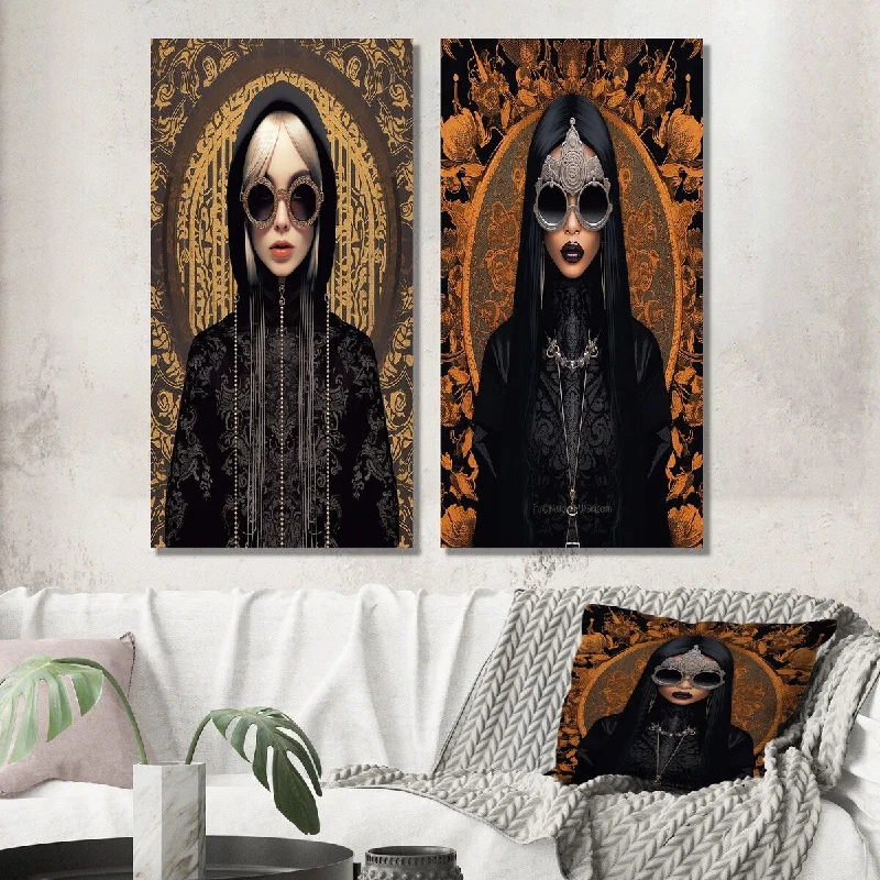 Designart "Gothic Glam Woman With Dark Sunglasses I" Fashion Wall Art Set of 2 - Glam For Living Room Decor