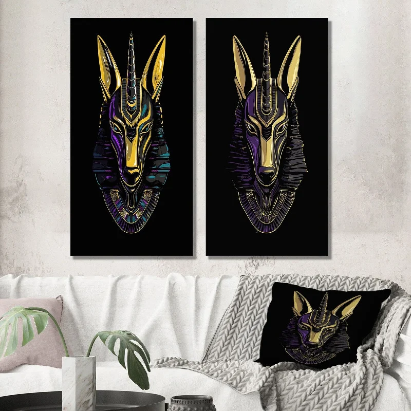 Designart "Graphic Anubis Ancient Egyption Jackal God VI" Egyptian Woman Wall Art Set of 2 - Glam Wall Art For Bedroom