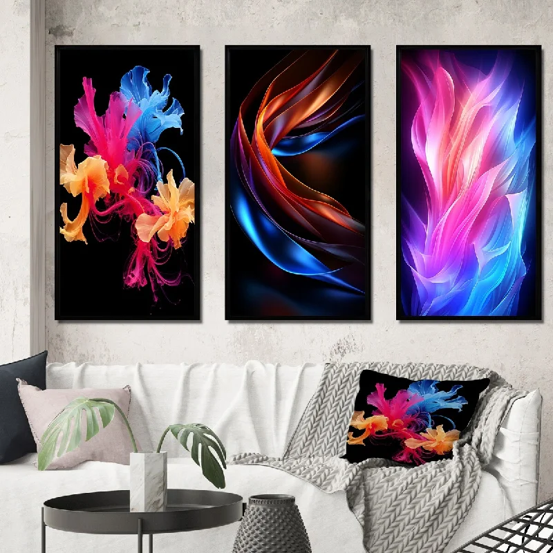 Designart "Liquid Ink Abstraction Pink Blue Orange" Abstract Liquid Ink Frame Gallery Wall Set Of 3 For Home Decor