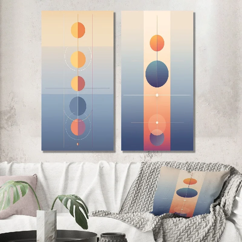 Designart "Moon Fases Circular Minimalism Pastel I" Modern Wall Art Set of 2 - Modern Wall Art For Living Room Decor