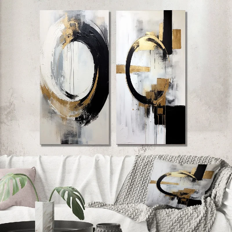 Designart "New Balance Dreams Abstract Gold And Black I" Abstract Wall Art Set of 2 - Modern Wall Art For Bedroom