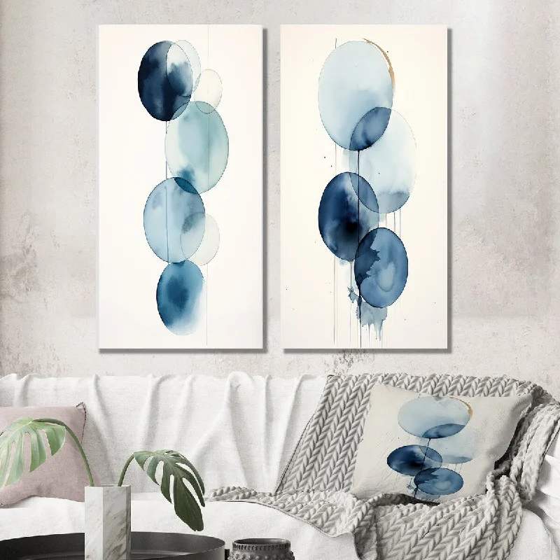 Designart "Orbicular Unity Minimal Watercolor In Retro Blue" Modern Wall Art Set of 2 - Modern Wall Art For Home Decor