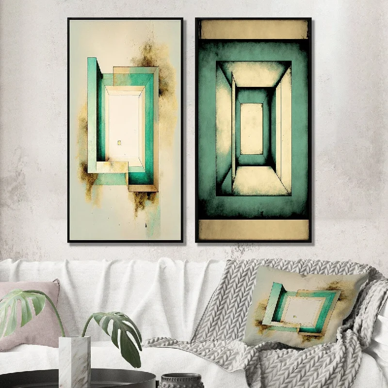 Designart "Perfect Imperfections Retro Graphics II" Modern Geometric Framed Wall Art - Modern Wall Art Set Of 2