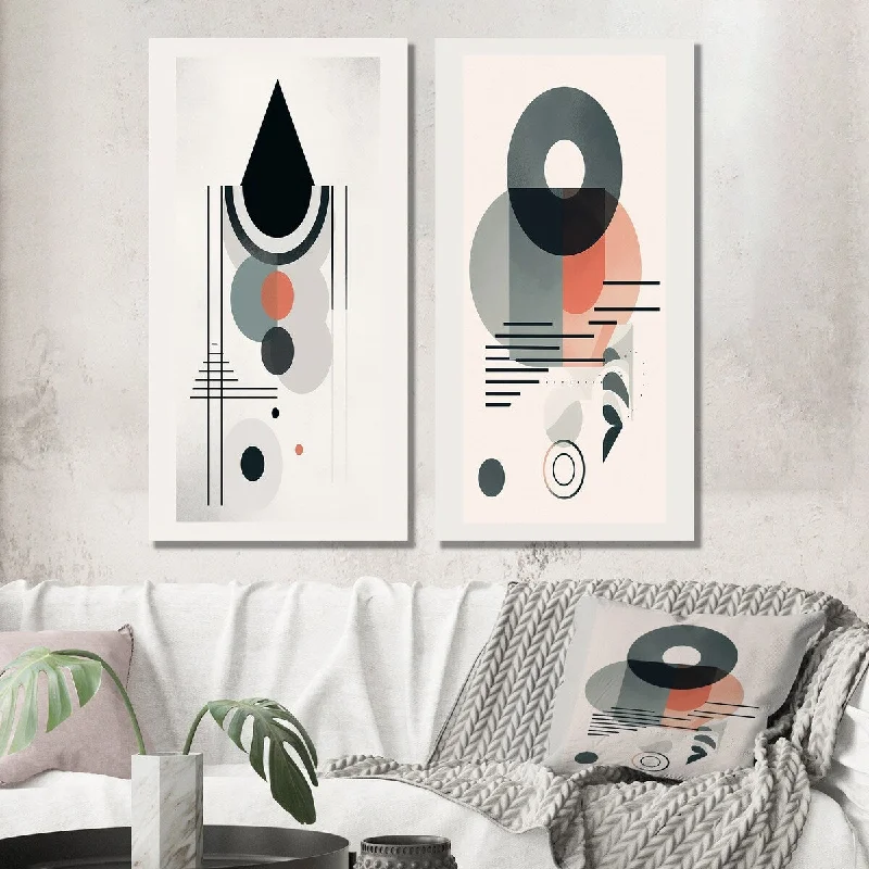 Designart "Pure Lunar Imagination Geometric Minimalism IV" Abstract Wall Set of 2 - Transitional For Living Room Decor