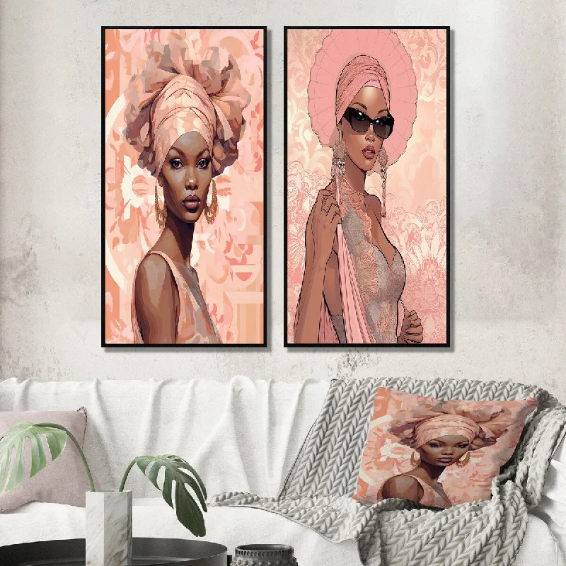 Designart "Retro Glam Fashion African American Vogue Beauty" Woman Framed Wall Art Gallery Wall Set For Home Decor