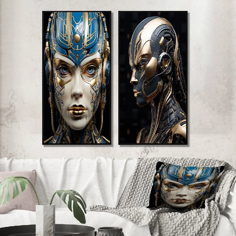 Designart "Sci-Fi Portrait Of Futuristic Cyborg Woman I" Abstract Portraits Canvas Set Of 2 For Living Room Decor