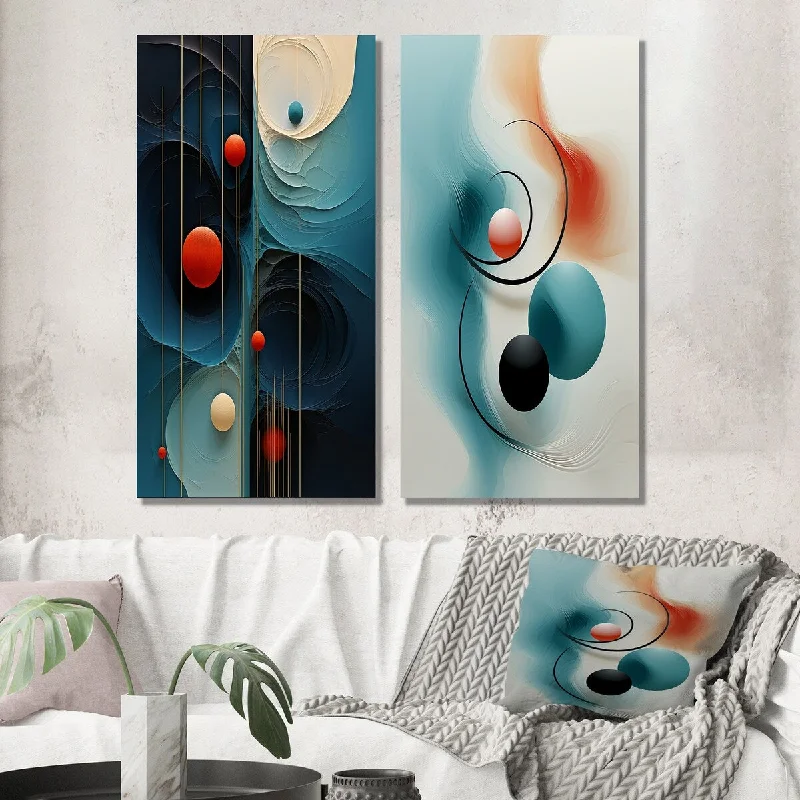 Designart "Secrets Of Desire Abstract In Circular Blue III" Modern Wall Art Set of 2 - Modern Printed Wall Décor