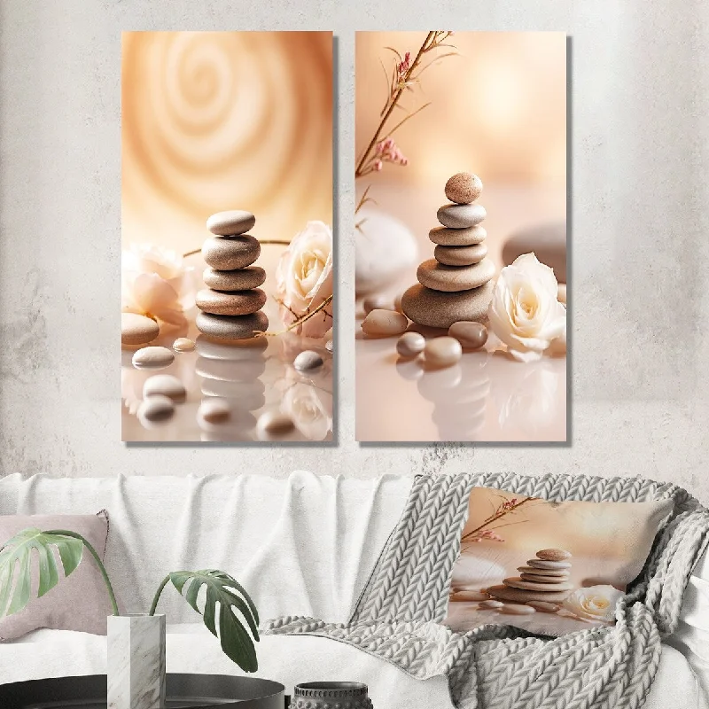 Designart "Spa Serenity Zen Stones Delicate Balance Cairn II" Spiritual Wall Art Set of 2 Traditional Printed Wall Décor