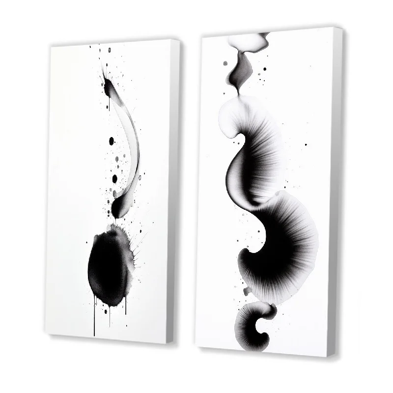 Designart "Subtle Ink Monochromatic Symphony III" Abstract Wall Art Set of 2 - Modern Gallery Set For Office Decor