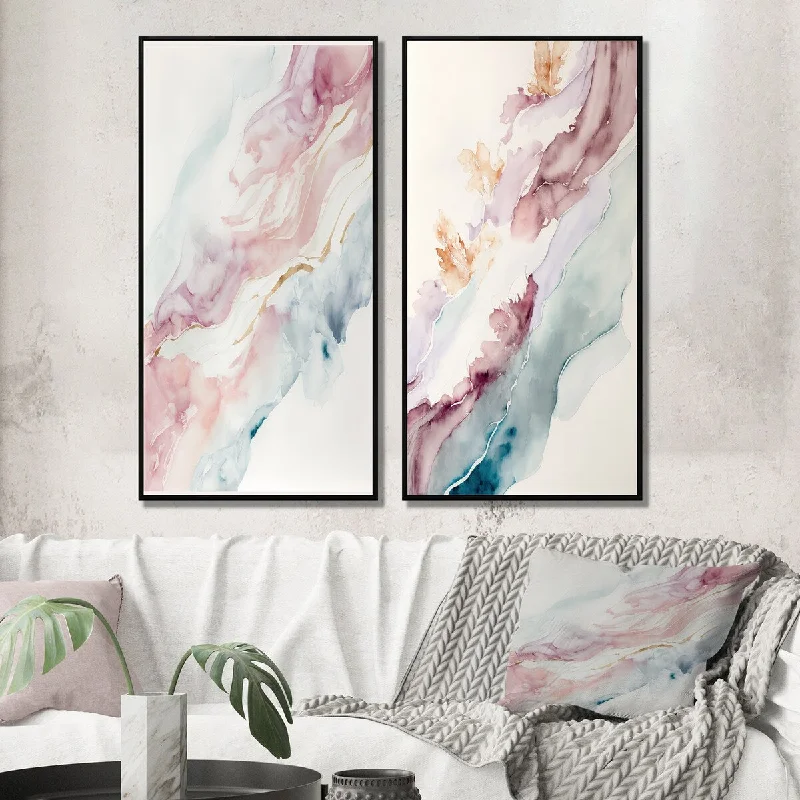 Designart "Sudden Solitude in Elevated Blush I" Abstract Liquid Ink Wall Art Décor Canvas Set For Living Room Decor