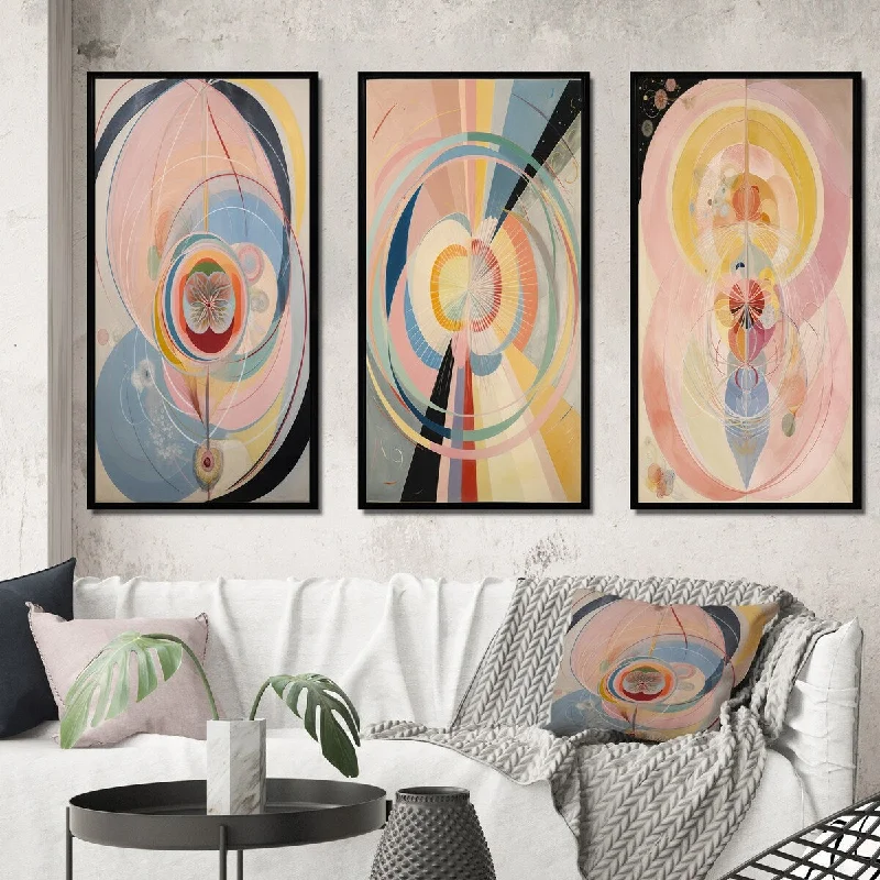 Designart "Syncronicity Pink Vintage Spiritual Retro Art IV" Abstract Painting Frame Gallery Set Of 3 For Office Decor