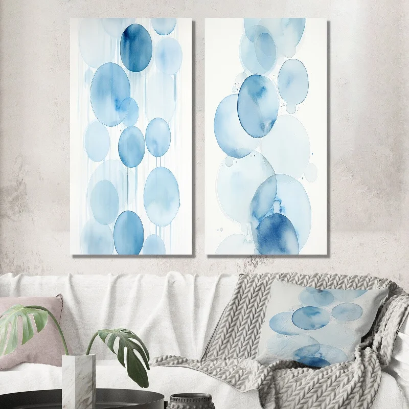 Designart "Tranquility Vintage Light Blue Circles III" Modern Wall Art Set of 2 Modern Print Art For Living Room Decor