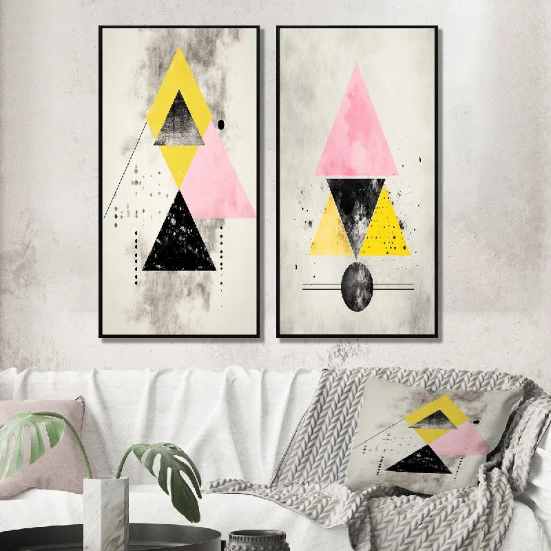 Designart "Transcendence Retro Triangular Minimal II" Modern Geometric Framed Gallery Set For Office Decor